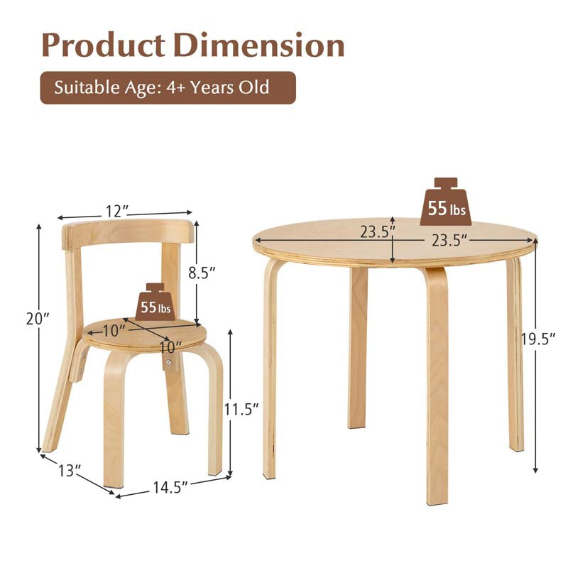 5-Piece Bentwood Kids Table & Chair Set, Toddler Activity Table with 4 Chairs, Toy Bricks, Classroom Playroom Daycare Furniture