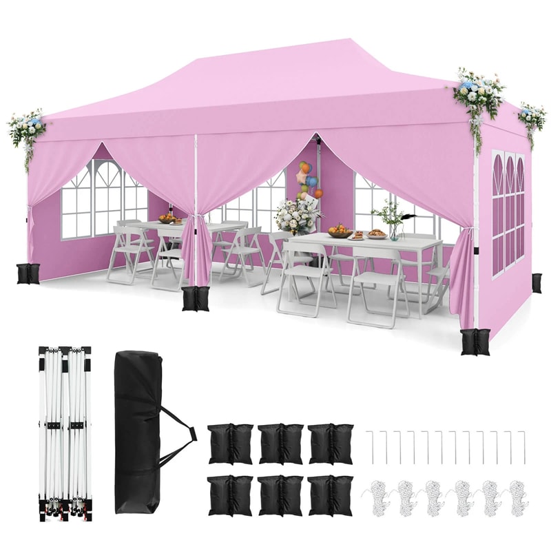 10 x 20 FT Instant Setup Pop Up Canopy w/6 Sidewalls Windows & Carrying Bag, Portable Outdoor Canopy Tent for Party Wedding