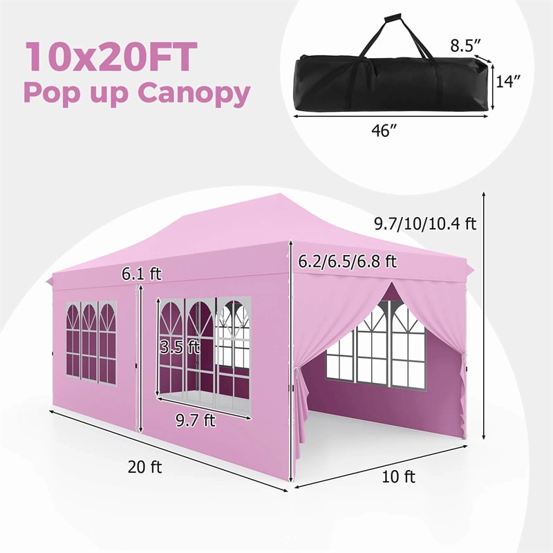 10 x 20 FT Instant Setup Pop Up Canopy w/6 Sidewalls Windows & Carrying Bag, Portable Outdoor Canopy Tent for Party Wedding