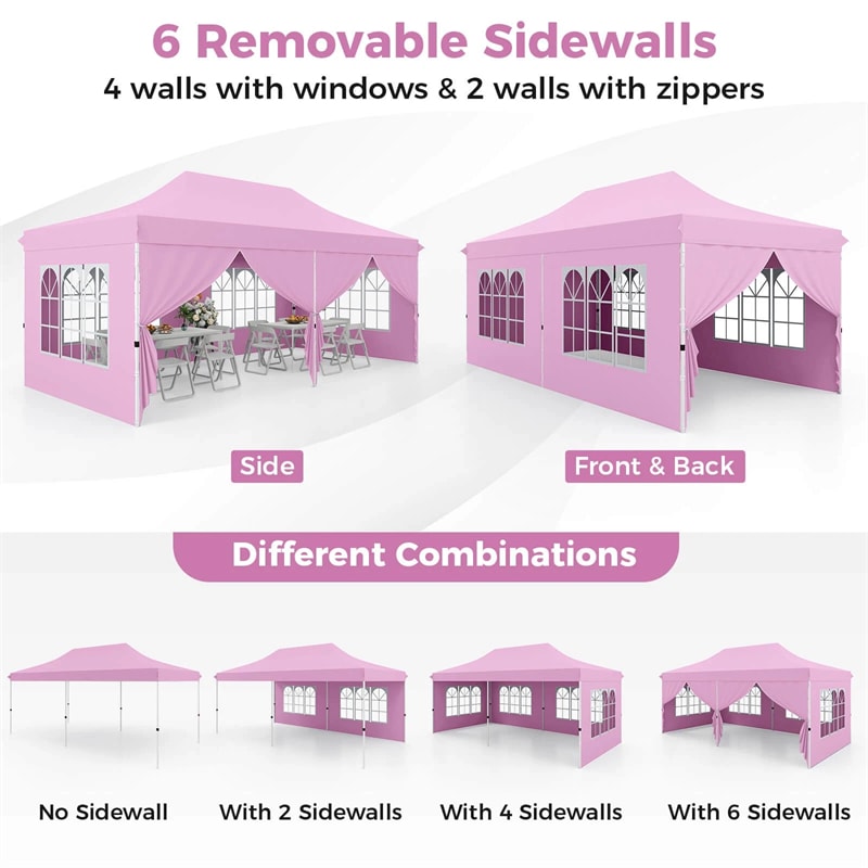 10 x 20 FT Instant Setup Pop Up Canopy w/6 Sidewalls Windows & Carrying Bag, Portable Outdoor Canopy Tent for Party Wedding