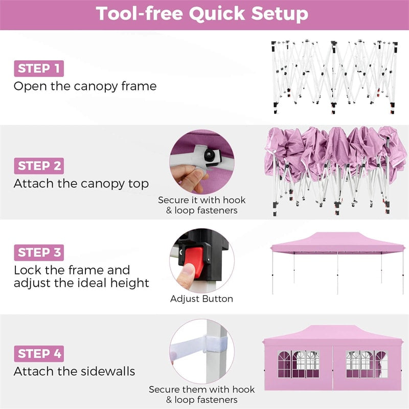 10 x 20 FT Instant Setup Pop Up Canopy w/6 Sidewalls Windows & Carrying Bag, Portable Outdoor Canopy Tent for Party Wedding