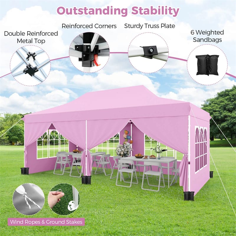 10 x 20 FT Instant Setup Pop Up Canopy w/6 Sidewalls Windows & Carrying Bag, Portable Outdoor Canopy Tent for Party Wedding