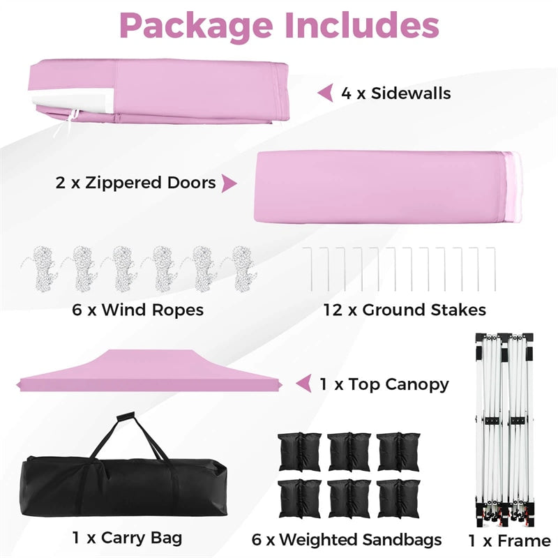 10 x 20 FT Instant Setup Pop Up Canopy w/6 Sidewalls Windows & Carrying Bag, Portable Outdoor Canopy Tent for Party Wedding