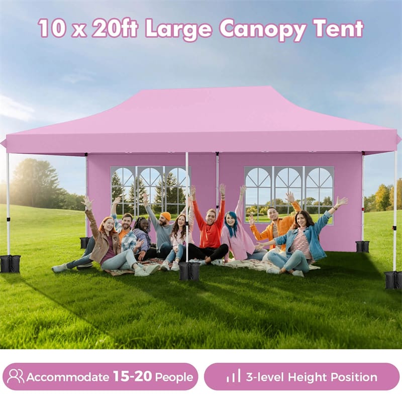 10 x 20 FT Instant Setup Pop Up Canopy w/6 Sidewalls Windows & Carrying Bag, Portable Outdoor Canopy Tent for Party Wedding
