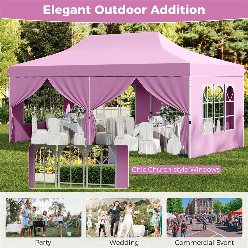 10 x 20 FT Instant Setup Pop Up Canopy w/6 Sidewalls Windows & Carrying Bag, Portable Outdoor Canopy Tent for Party Wedding