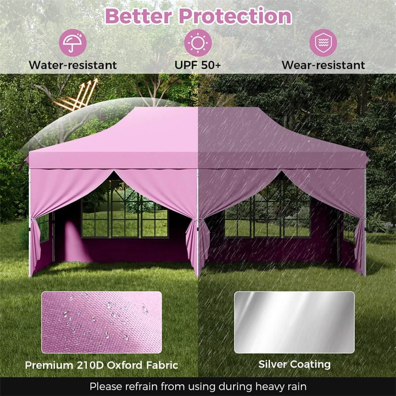 10 x 20 FT Instant Setup Pop Up Canopy w/6 Sidewalls Windows & Carrying Bag, Portable Outdoor Canopy Tent for Party Wedding