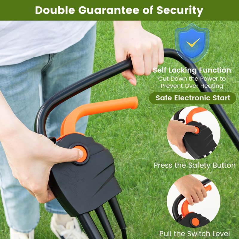12 AMP 14" Electric Push Lawn Mower 2-in-1 Walk-Behind Lawnmower with Collection Box, 3 Adjustable Height Position