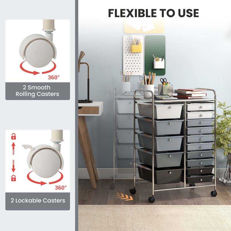 15-Drawer Storage Drawer Cart Tools Scrapbook Paper Organizer Cart Office School Utility Cart Rolling Storage Cart with Wheels