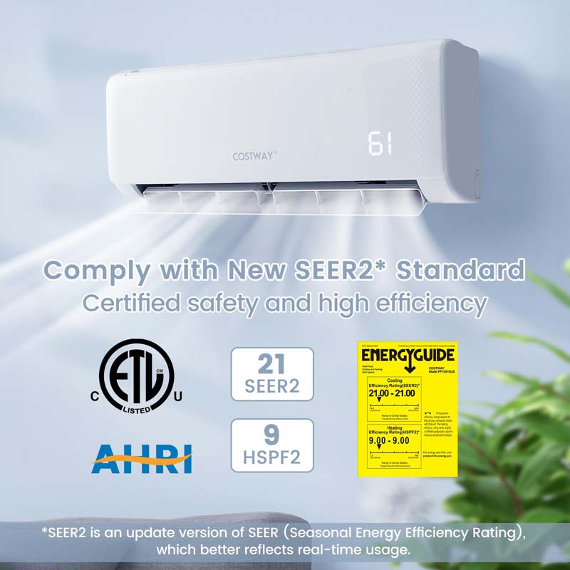 18000 BTU 21 SEER2 Mini Split Air Conditioner & Heater Ductless Inverter System, 208-230V Wall-Mounted AC Unit with Heat Pump