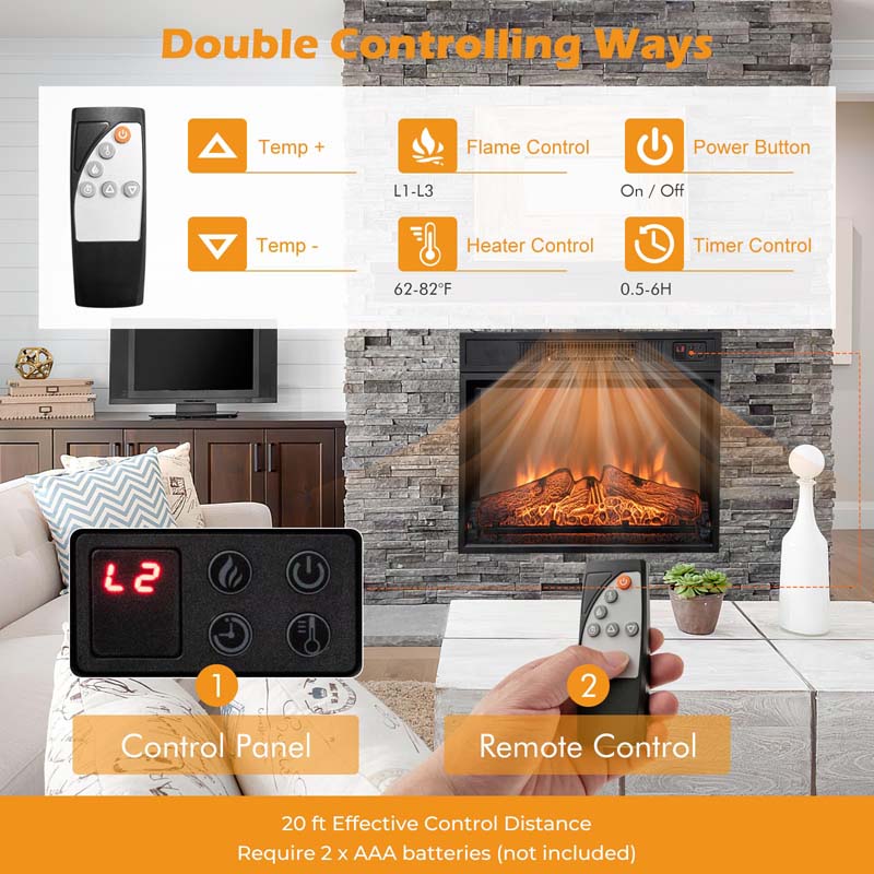 23" Electric Fireplace Insert, 1400W Recessed Fireplace Heater with 3 LED Realistic Flame Effects, Remote Control, 6H Timer