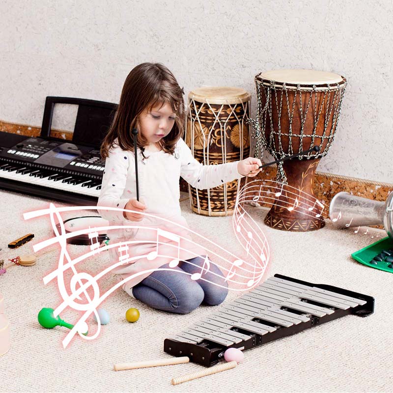 30 Notes Percussion Glockenspiel Bell Kit, Adjustable Height Xylophone with Practice Pad Mallets Sticks Stand Carrying Bag