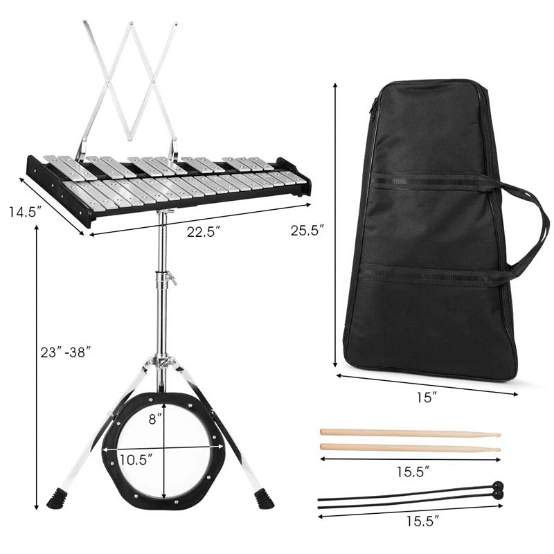 30 Notes Percussion Glockenspiel Bell Kit, Adjustable Height Xylophone with Practice Pad Mallets Sticks Stand Carrying Bag