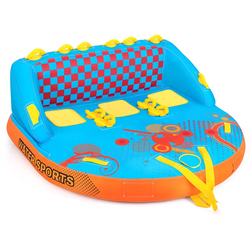 Inflatable Towable Tubes for Boating, 3 Riders Water Sport Towables Sofa Pull Tube with Drainage, Dual Front & Back Tow Points