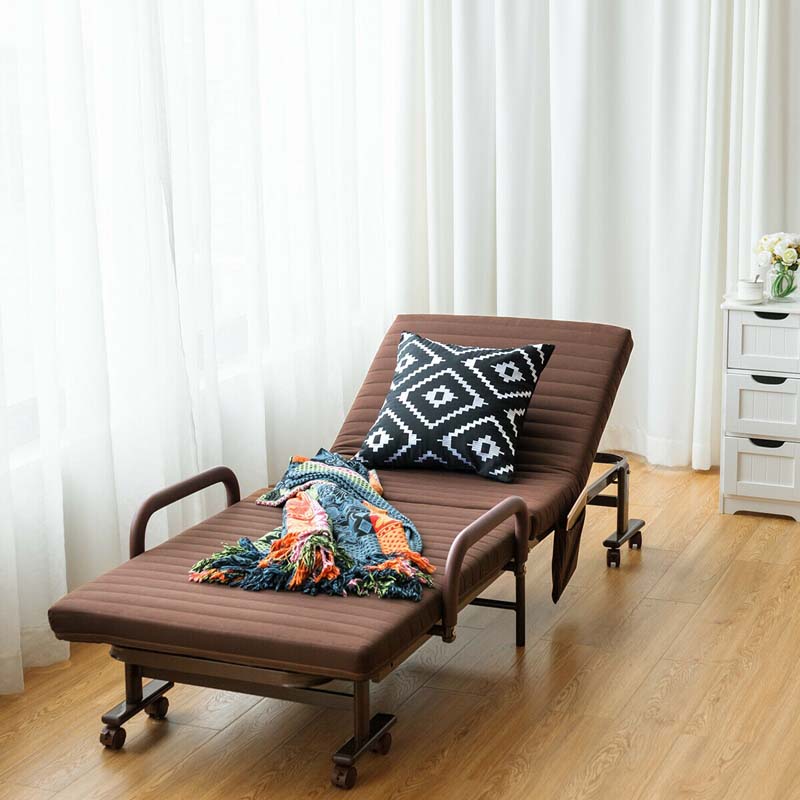 Folding Rollaway Bed with Mattress for Adult, Portable Guest Bed Frame with Adjustable 6 Position & Side Storage Pocket
