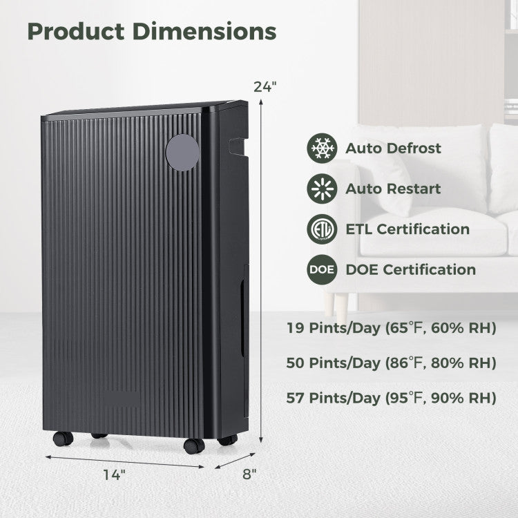 57 Pint Home Dehumidifier for Basement, 4500 Sq. Ft Portable Dehumidifier with Auto & Manual Drainage, Smart Control and Clear Display
