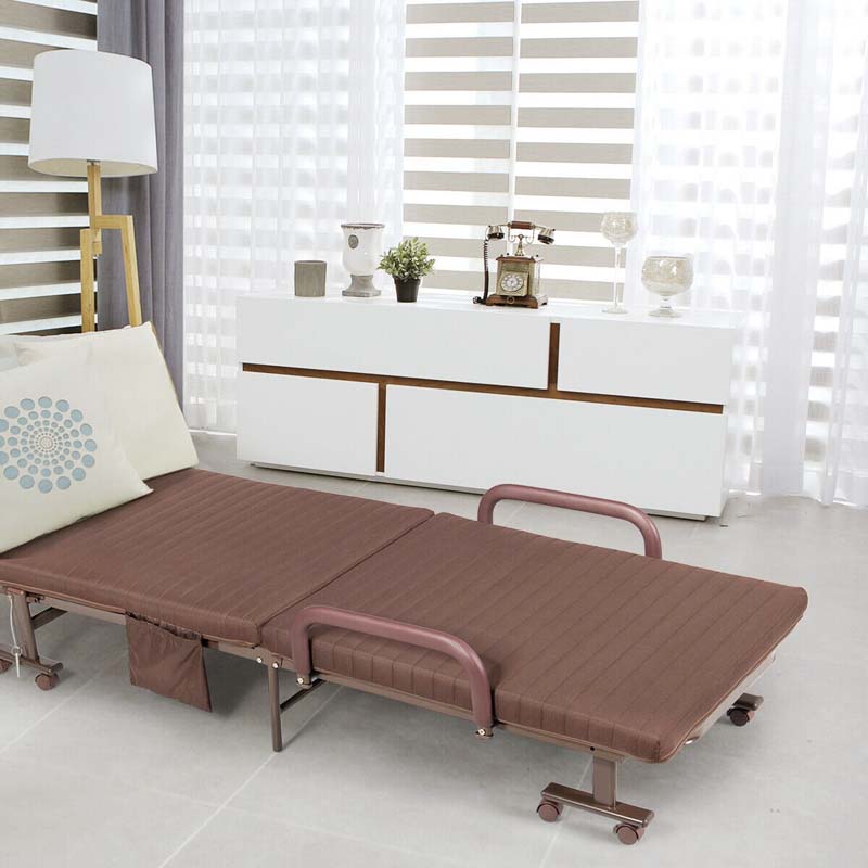 Folding Rollaway Bed with Mattress for Adult, Portable Guest Bed Frame with Adjustable 6 Position & Side Storage Pocket