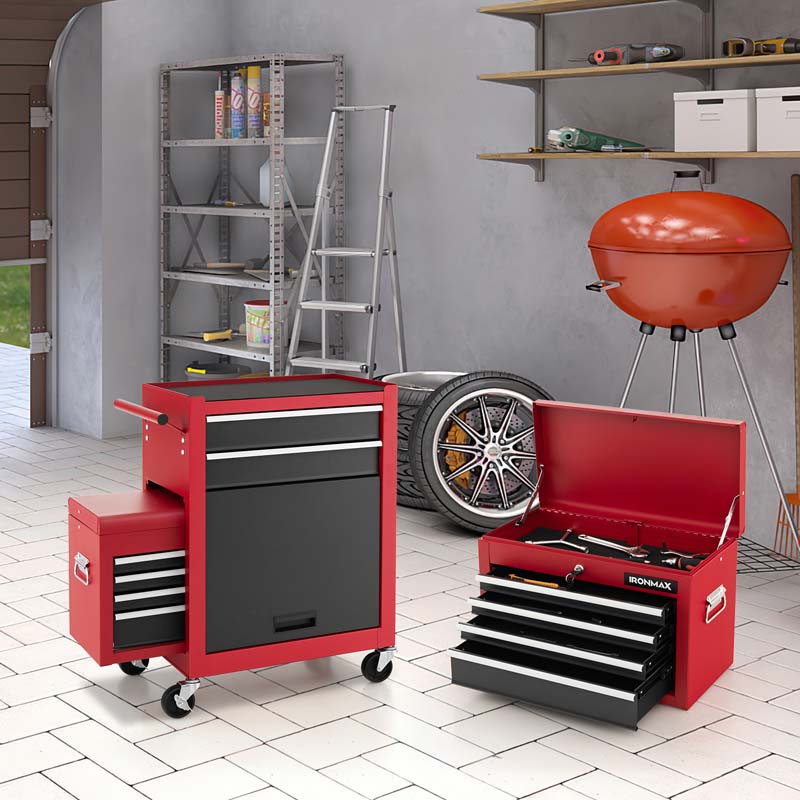 Heightened 6-Drawer Rolling Tool Chest Cabinet with Riser & Lock, 3 in 1 Big Toolbox Organizer for Workshop Garage