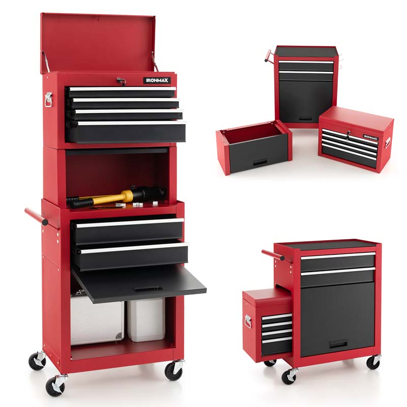 Heightened 6-Drawer Rolling Tool Chest Cabinet with Riser & Lock, 3 in 1 Big Toolbox Organizer for Workshop Garage