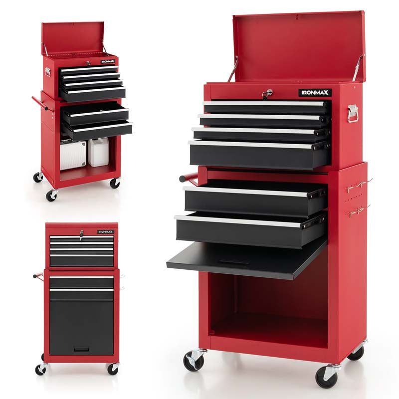 Heightened 6-Drawer Rolling Tool Chest Cabinet with Riser & Lock, 3 in 1 Big Toolbox Organizer for Workshop Garage