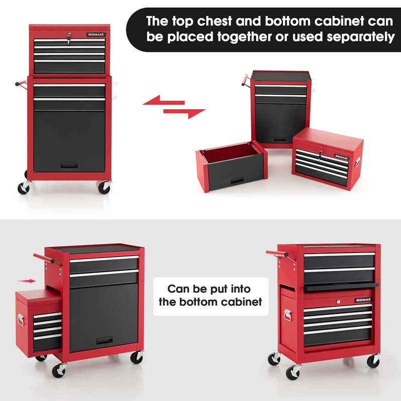 Heightened 6-Drawer Rolling Tool Chest Cabinet with Riser & Lock, 3 in 1 Big Toolbox Organizer for Workshop Garage