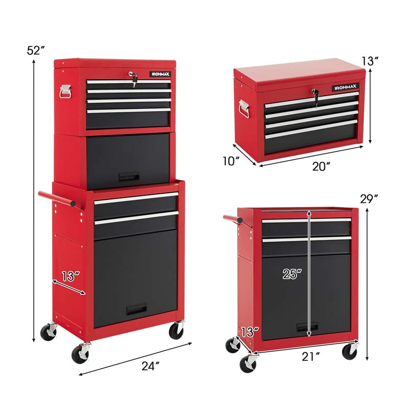 Heightened 6-Drawer Rolling Tool Chest Cabinet with Riser & Lock, 3 in 1 Big Toolbox Organizer for Workshop Garage