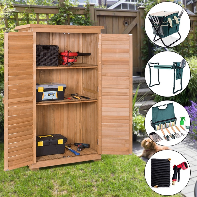 63" Wooden Outdoor Storage Shed, Garden Tool Cabinet Waterproof Portable Shed with Latch Detachable Shelves