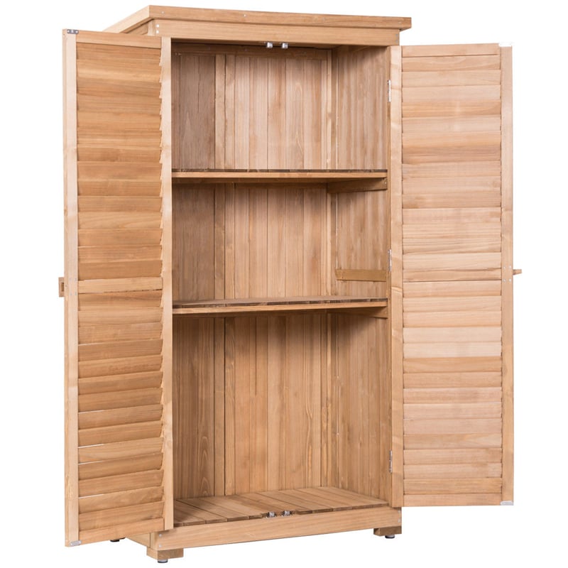 63" Wooden Outdoor Storage Shed, Garden Tool Cabinet Waterproof Portable Shed with Latch Detachable Shelves