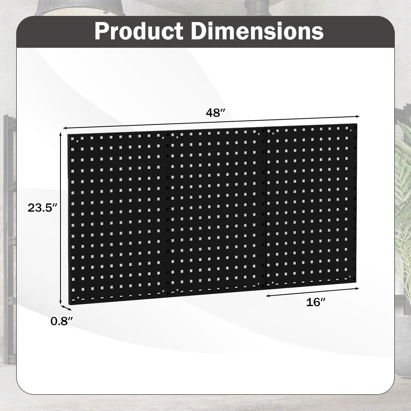 3 Pcs Metal Pegboard Panels w/25 Hooks, Storage Platform & Square Hole, Heavy Duty Pegboard Wall Organizer, Peg Board for Workshop Tool Storage