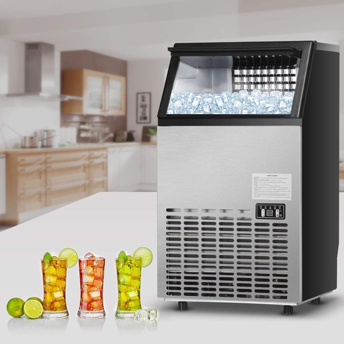 110LBS/24H Commercial Ice Maker with 33LBS Storage Capacity, Free-Standing Ice Machine