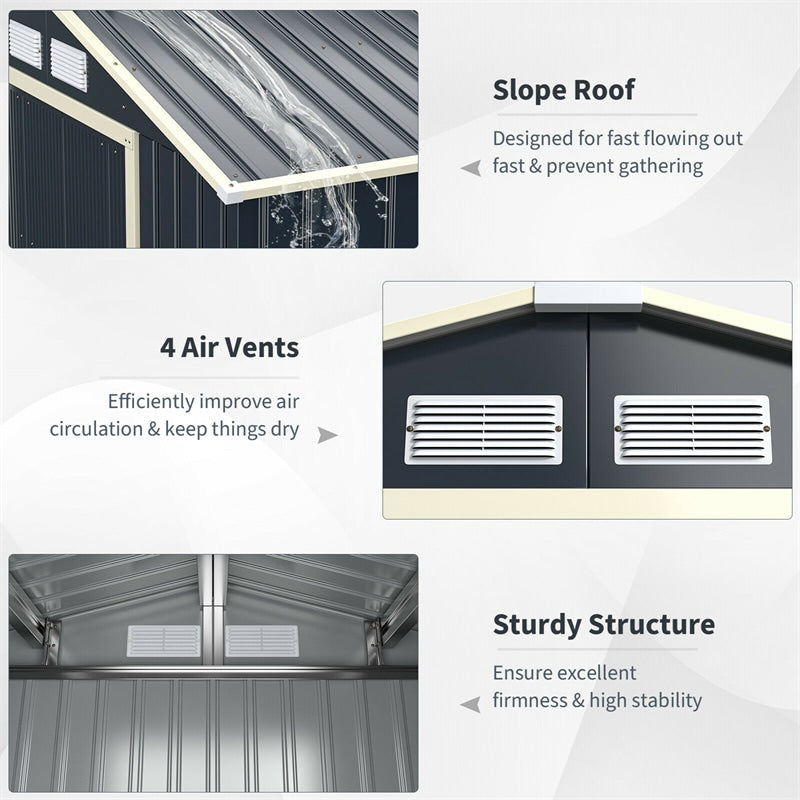 7 x 4 FT Outdoor Metal Storage Shed with 4 Air Vents & Sliding Double Lockable Doors, Backyard Tool Shed Garden Storage House
