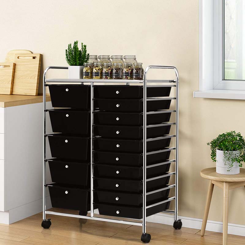 15-Drawer Storage Drawer Cart Tools Scrapbook Paper Organizer Cart Office School Utility Cart Rolling Storage Cart with Wheels