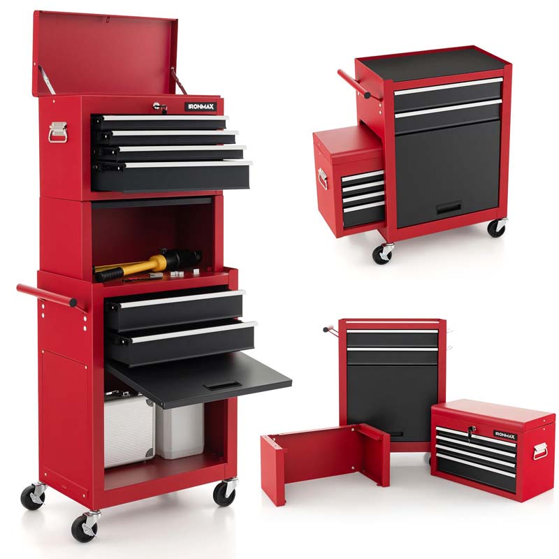 Heightened 6-Drawer Rolling Tool Chest Cabinet with Riser & Lock, 3 in 1 Big Toolbox Organizer for Workshop Garage