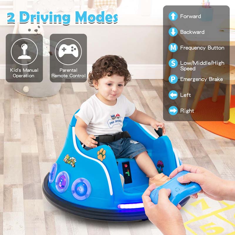 Electric Toddler Bumper Car with Remote Control, Flashing LED Light & Music, 12V Battery Powered Baby Ride on Bumper Toy Car