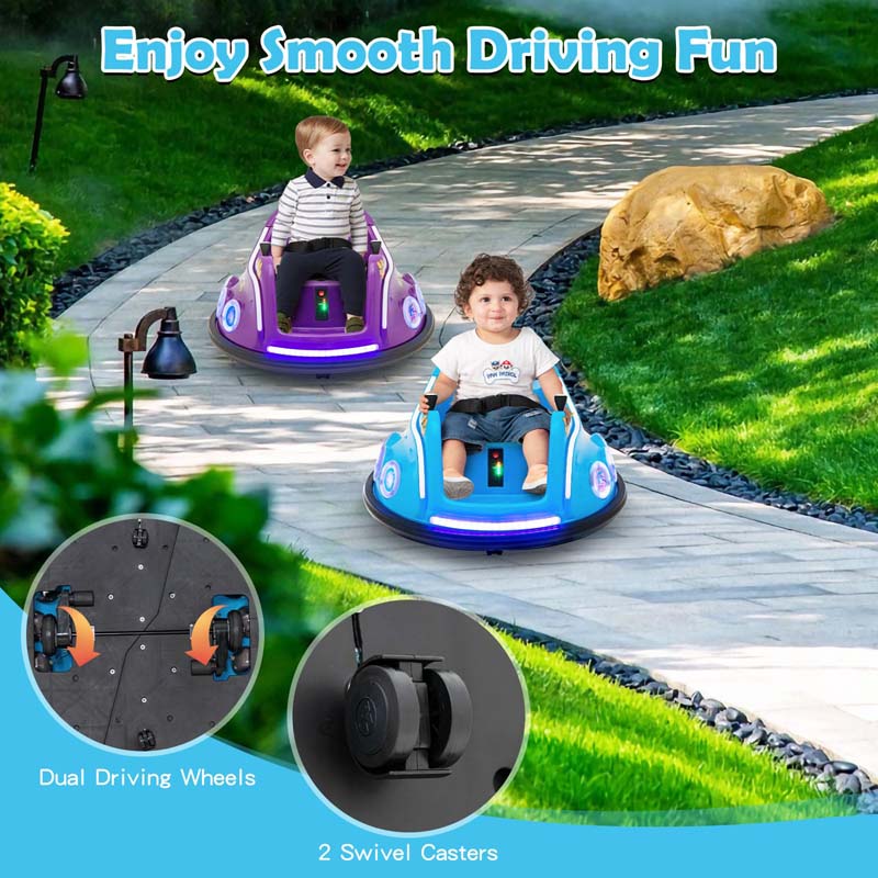 Electric Toddler Bumper Car with Remote Control, Flashing LED Light & Music, 12V Battery Powered Baby Ride on Bumper Toy Car