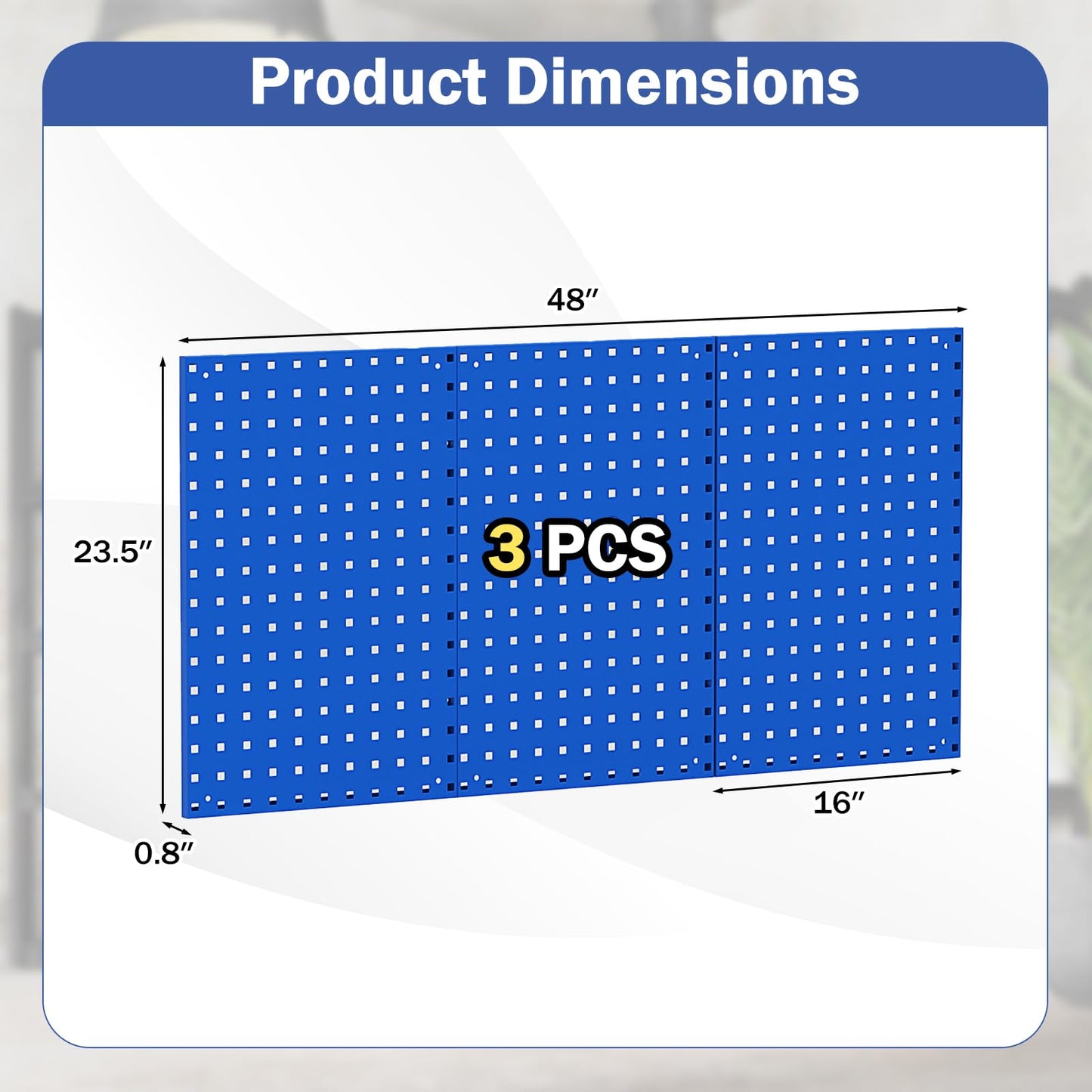 3 Pcs Metal Pegboard Panels w/25 Hooks, Storage Platform & Square Hole, Heavy Duty Pegboard Wall Organizer, Peg Board for Workshop Tool Storage