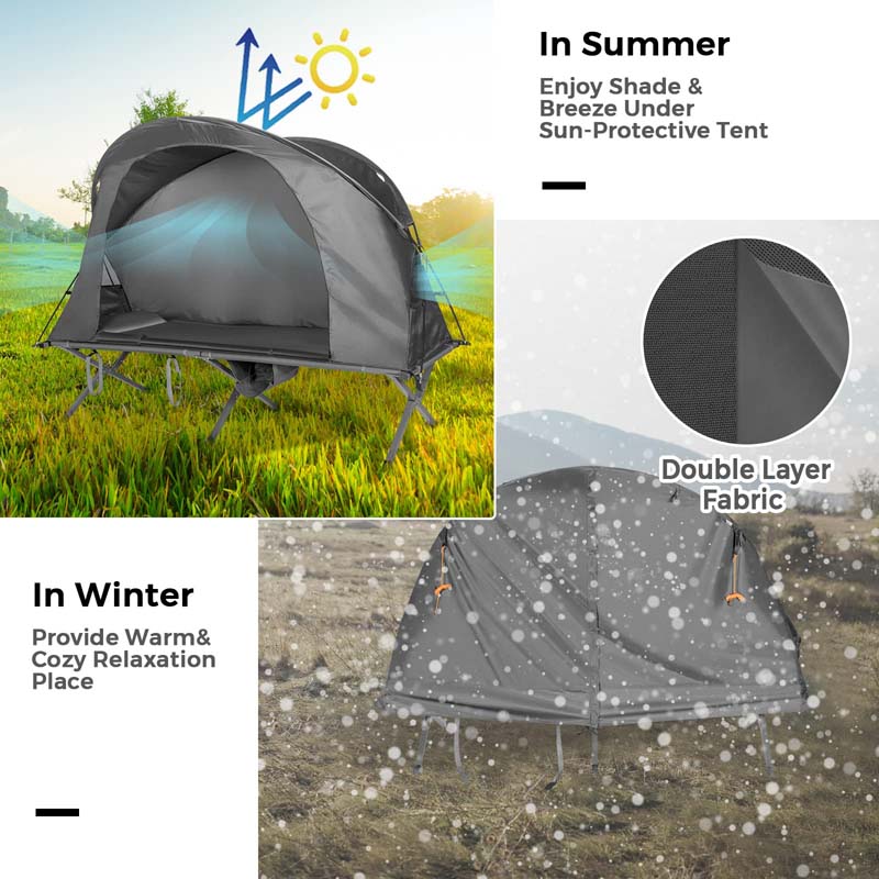 4-in-1 1-Person Camping Cot Tent Foldable Elevated Tent Set with Waterproof External Cover, Air Mattress & Carrying Bag