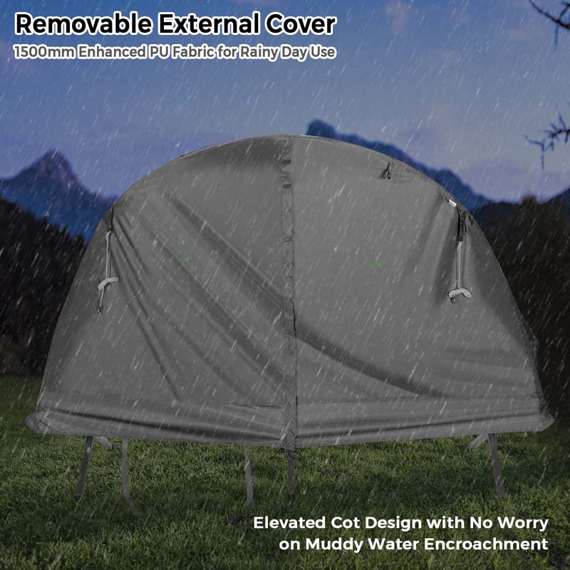 4-in-1 1-Person Camping Cot Tent Foldable Elevated Tent Set with Waterproof External Cover, Air Mattress & Carrying Bag