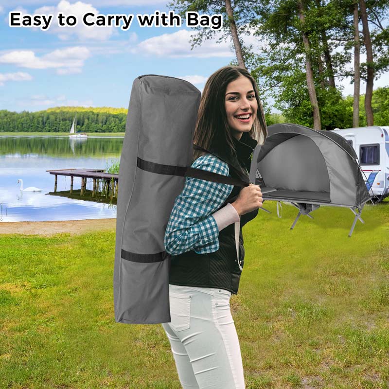 4-in-1 1-Person Camping Cot Tent Foldable Elevated Tent Set with Waterproof External Cover, Air Mattress & Carrying Bag