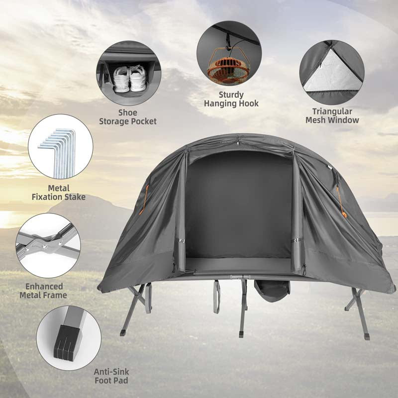 4-in-1 1-Person Camping Cot Tent Foldable Elevated Tent Set with Waterproof External Cover, Air Mattress & Carrying Bag