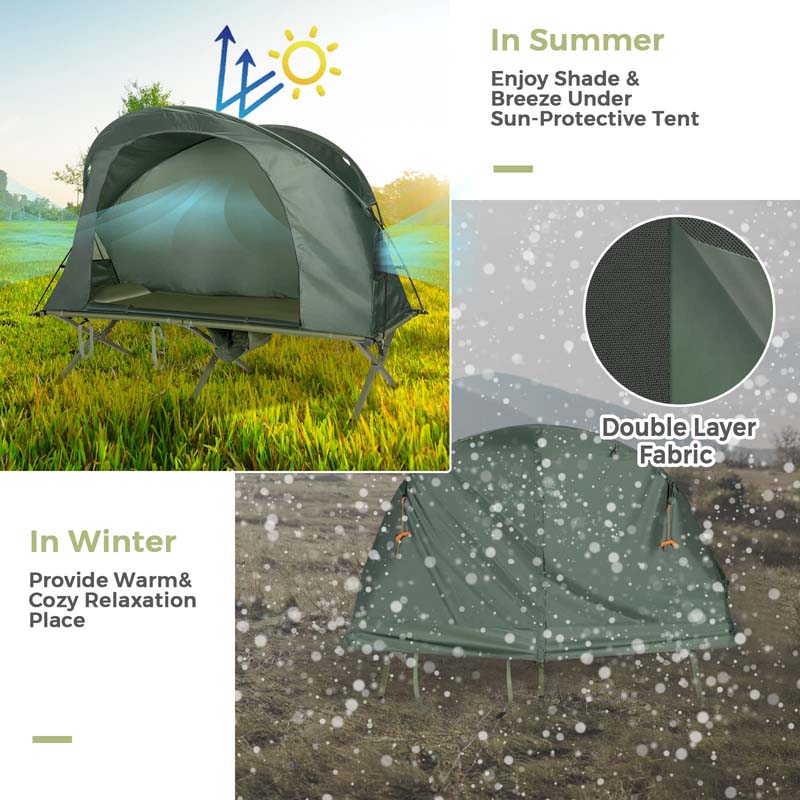 4-in-1 1-Person Camping Cot Tent Foldable Elevated Tent Set with Waterproof External Cover, Air Mattress & Carrying Bag