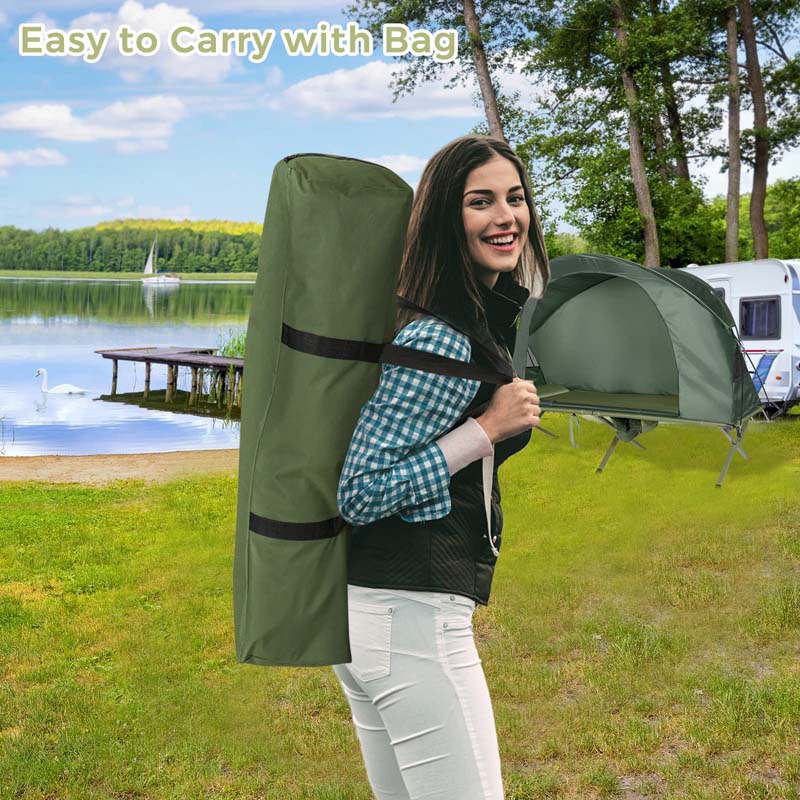 4-in-1 1-Person Camping Cot Tent Foldable Elevated Tent Set with Waterproof External Cover, Air Mattress & Carrying Bag