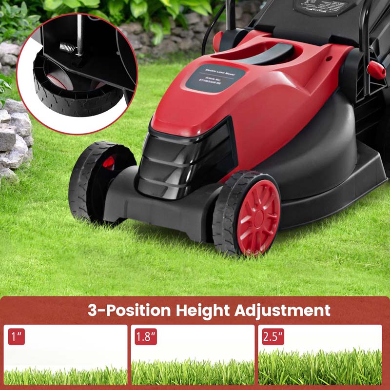 12 AMP 14" Electric Push Lawn Mower 2-in-1 Walk-Behind Lawnmower with Collection Box, 3 Adjustable Height Position