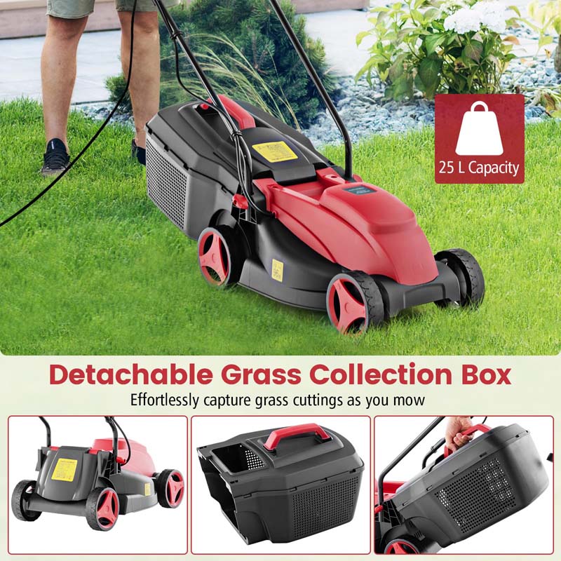 12 AMP 14" Electric Push Lawn Mower 2-in-1 Walk-Behind Lawnmower with Collection Box, 3 Adjustable Height Position