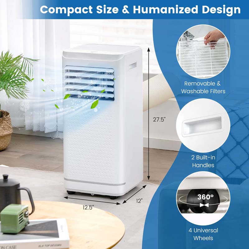 10000 BTU 3-in-1 Portable Air Conditioner with Dehumidifier, Fan Mode, Quiet AC Sleep Mode, 24H Timer, Remote Control