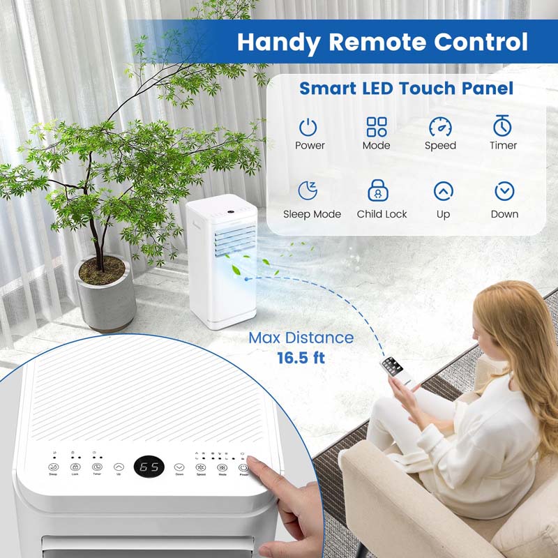 10000 BTU 3-in-1 Portable Air Conditioner with Dehumidifier, Fan Mode, Quiet AC Sleep Mode, 24H Timer, Remote Control