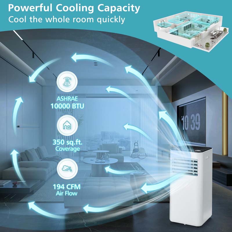10000 BTU 3-in-1 Quiet AC Unit Portable Air Conditioner with Fan & Dehumidifier, Sleep Mode