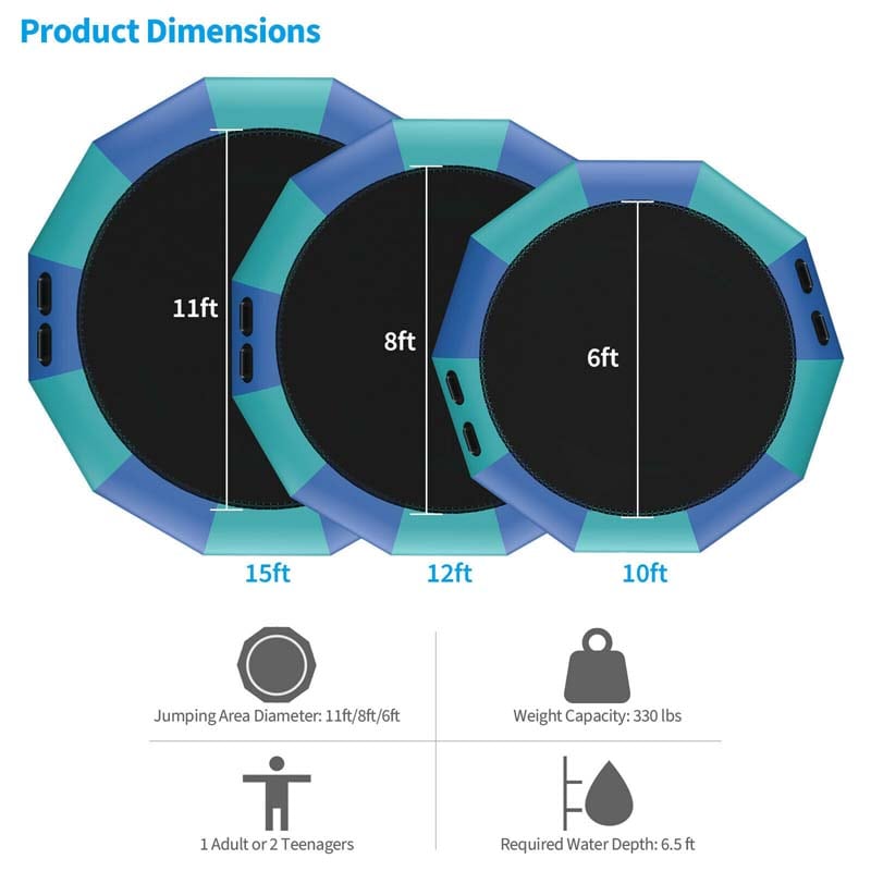 10 FT Inflatable Water Bouncer Trampoline Portable Bounce Swim Platform for Lakes Pools Calm Sea