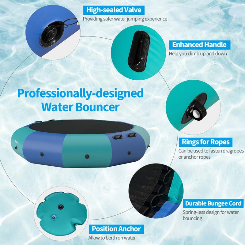 10 FT Inflatable Water Bouncer Trampoline Portable Bounce Swim Platform for Lakes Pools Calm Sea