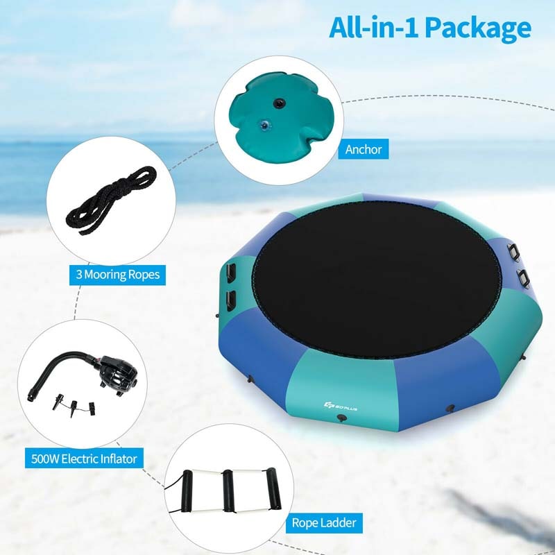 10 FT Inflatable Water Bouncer Trampoline Portable Bounce Swim Platform for Lakes Pools Calm Sea
