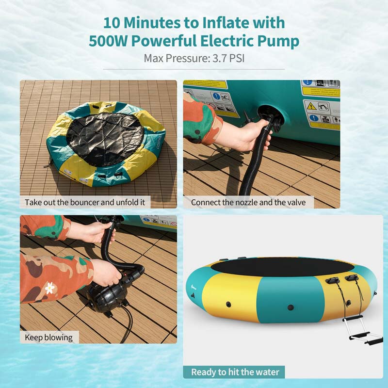 10 FT Inflatable Water Bouncer Trampoline Portable Bounce Swim Platform for Lakes Pools Calm Sea